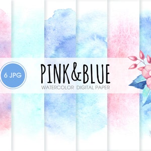 Blau und rosa Aquarell digitales Papier, abstrakte Aquarell Fleck, Aquarell Textur, Pastell Hochzeit Hintergrund