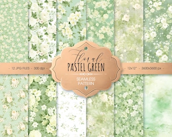 Pastel Green Floral Seamless Pattern: Watercolor Digital Paper (Digital Download)