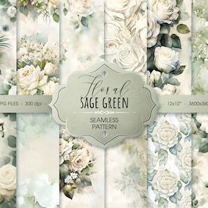 Salie groene naadloze bloemmotief. Bruiloft afdrukbaar pastel digitaal papier, inpakpapier, stoffenpatroon, digitale download