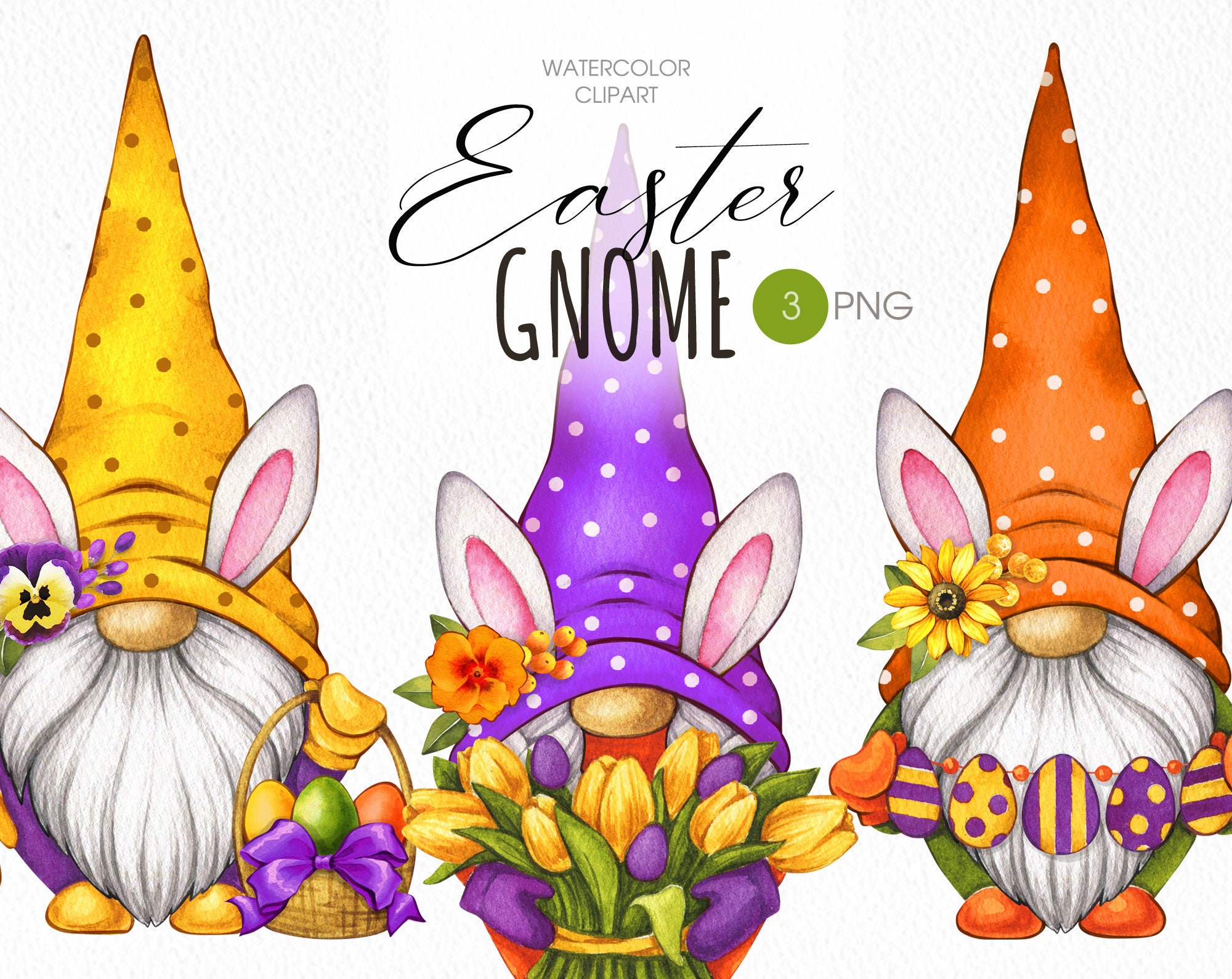 Easter Bunny Gnomes PNG Clipart. Cute Easter Watercolor - Etsy