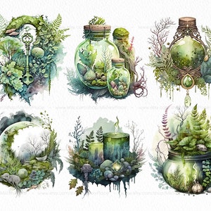 Green Witch PNG clipart. Witchy watercolor clipart. image 3