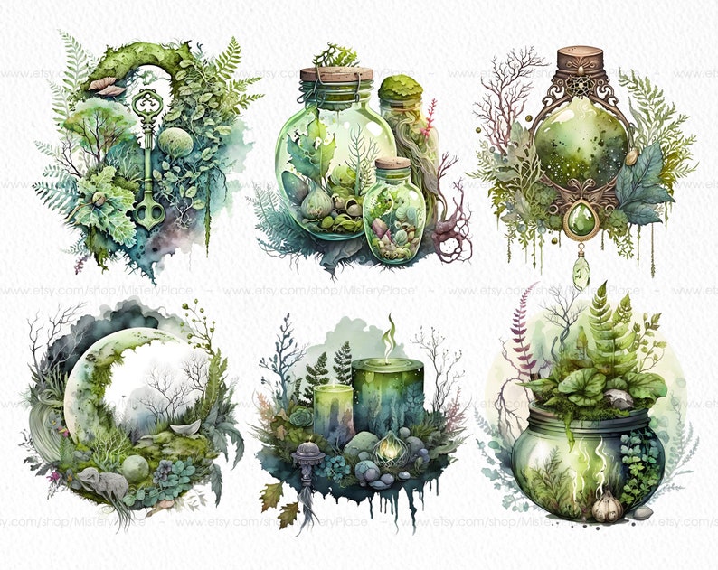 Green Witch PNG clipart. Witchy watercolor clipart. image 3