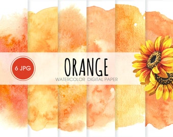 Peut inclure: Six papiers numériques en arrière-plan dans des lavis d'aquarelle orange et jaune. Les papiers présentent un tournesol aquarelle dans le coin.