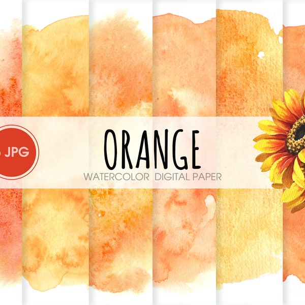 Orange watercolor digital paper, abstract watercolor patterns, scrapbook paper. Fall burnt orange printable wedding background