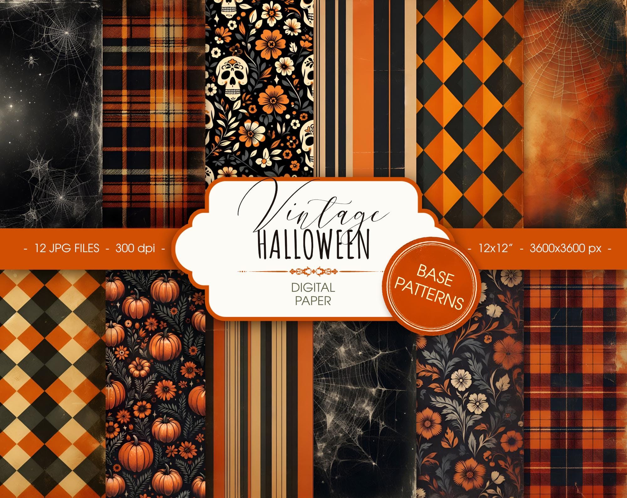 Vintage Halloween Digital Paper, Grunge Plaid Patterns (digital ...