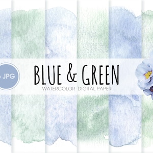 Papel digital de acuarela verde salvia y azul polvoriento, patrones de acuarela abstractos, fondo de boda pastel, papel de libro de recortes