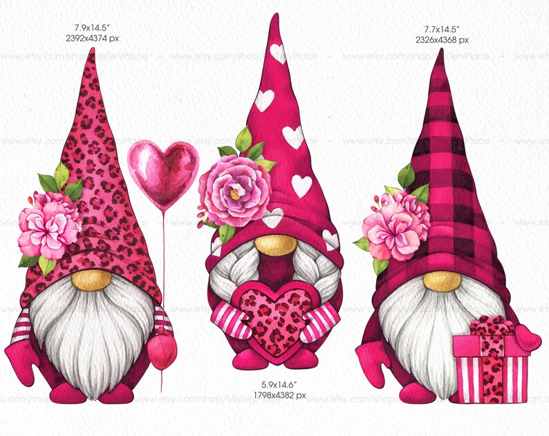 Valentine Gnomes PNG Clipart. Valentines Day Gnome Watercolor Clipart ...
