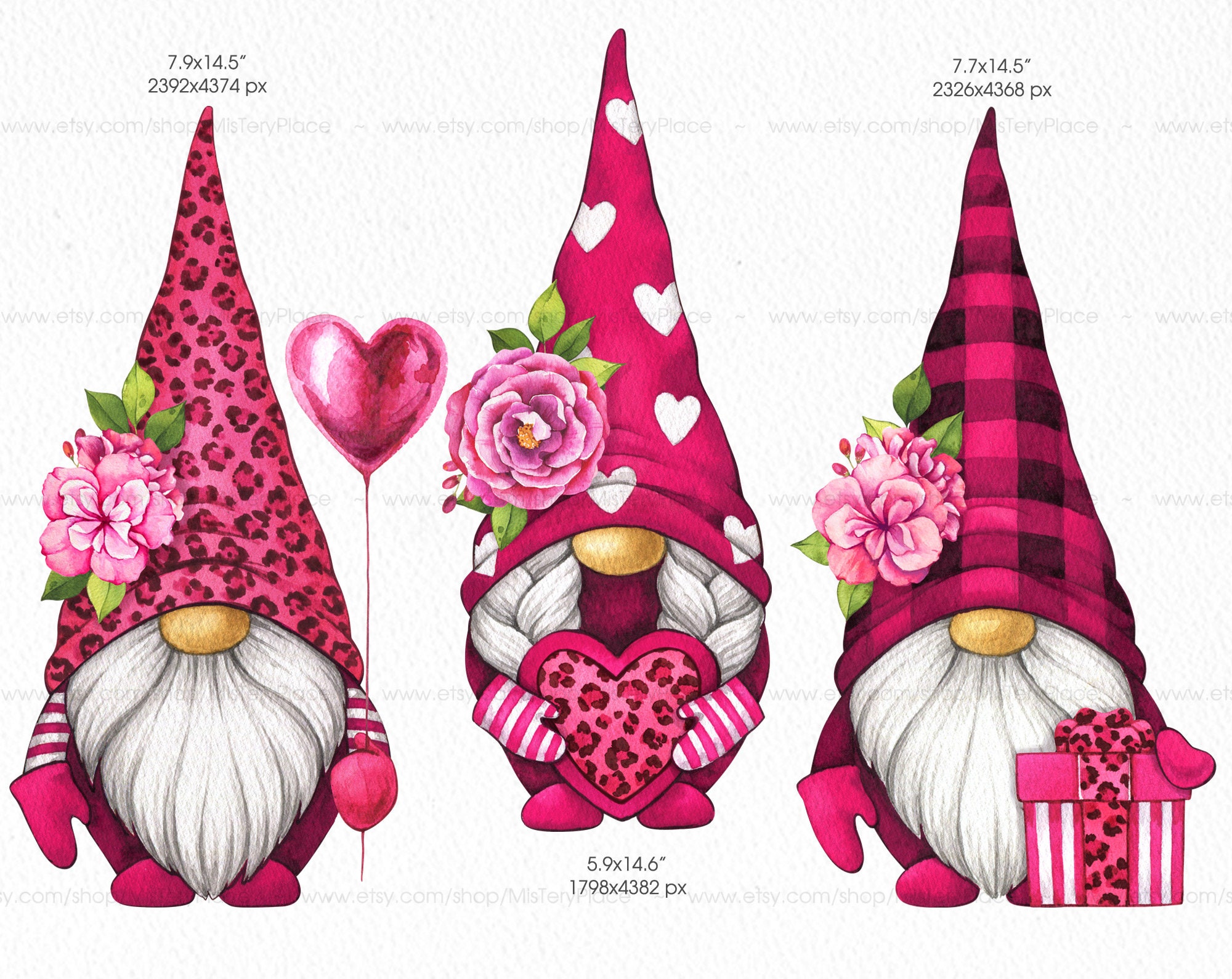 Valentine Gnomes PNG Clipart. Valentines Day Gnome Watercolor - Etsy
