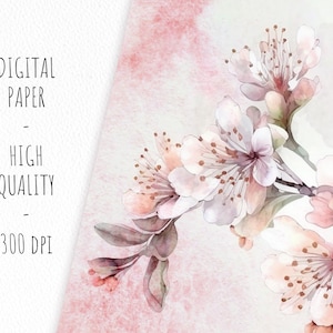 Blush floral watercolor digital paper, abstract pink spring watercolor scrapbook paper image 4