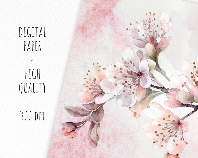 Blush floral watercolor digital paper, abstract pink spring watercolor scrapbook paper image 4