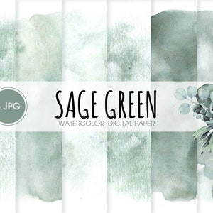 Salbeigrünes Aquarell digitales Papier, abstrakte Aquarellmuster, Scrapbook papier. Salbei grün druckbarer Hochzeitshintergrund