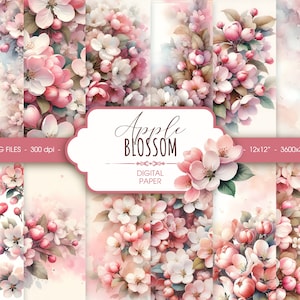 Blush Apfelblüte, abstraktes staubrosa Aquarell Frühlingspapier, floraler digitaler Download