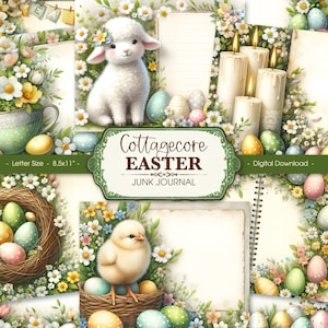 Cottagecore Easter Junk Journal kit, Easter printable pages, digital paper for scrapbooking and crafts, instant download