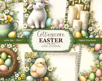 Kit Cottagecore Easter Junk Journal, pages imprimables de Pâques, papier numérique pour scrapbooking et travaux manuels, téléchargement immédiat