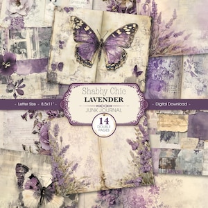 Vintage Shabby Chic Lavender Junk Journal kit, grunge purple printable pages, digital paper craft Collage Sheet ephemera for scrapbooking