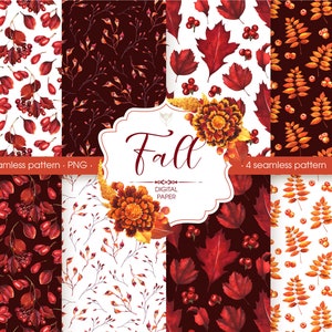 Fall digital paper. Autumn watercolor seamless pattern.  Fall PNG Digital background