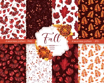 Fall digital paper. Autumn watercolor seamless pattern.  Fall PNG Digital background