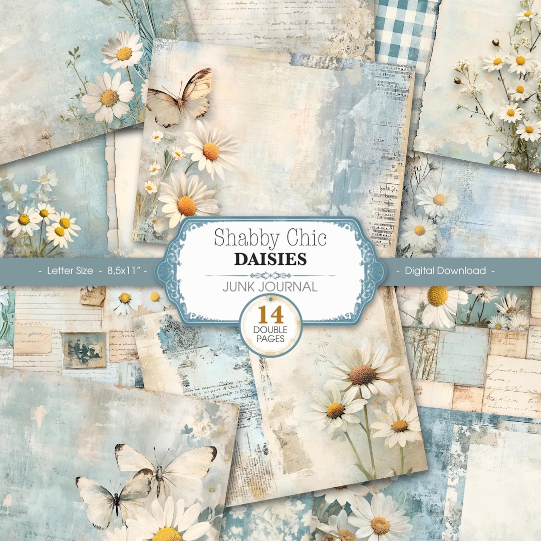 Shabby Chic Daisy Junk Journal Kit: Printable Collage Pages (digital ...