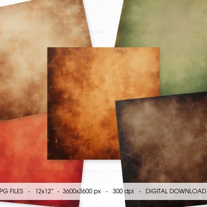 May include: Set of 20 digital paper backgrounds in various shades of brown, red, green, and beige. Each background has a textured, vintage look, resembling aged paper.