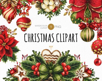 Watercolor Christmas Floral Bouquet PNG Clipart (Digital Download)