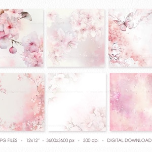 Blush floral watercolor digital paper, abstract pink spring watercolor scrapbook paper image 3