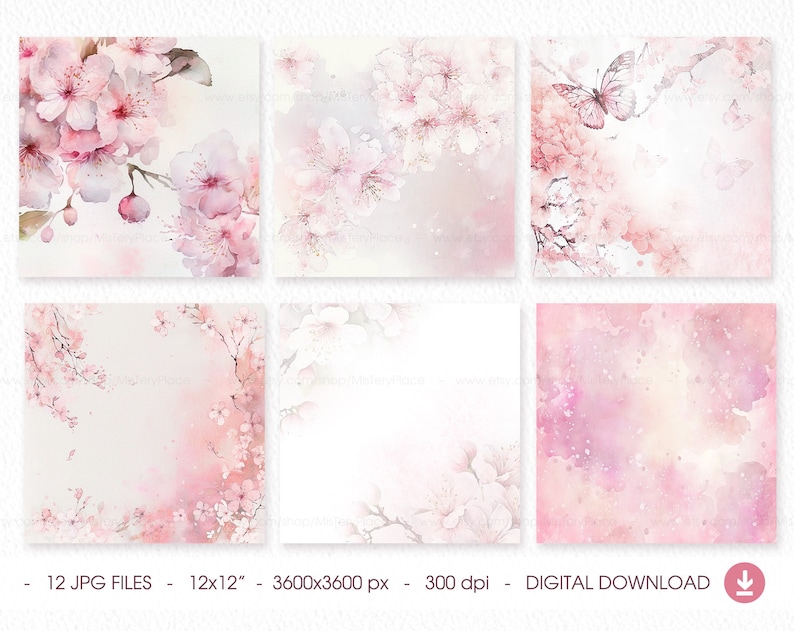 Blush floral watercolor digital paper, abstract pink spring watercolor scrapbook paper image 3