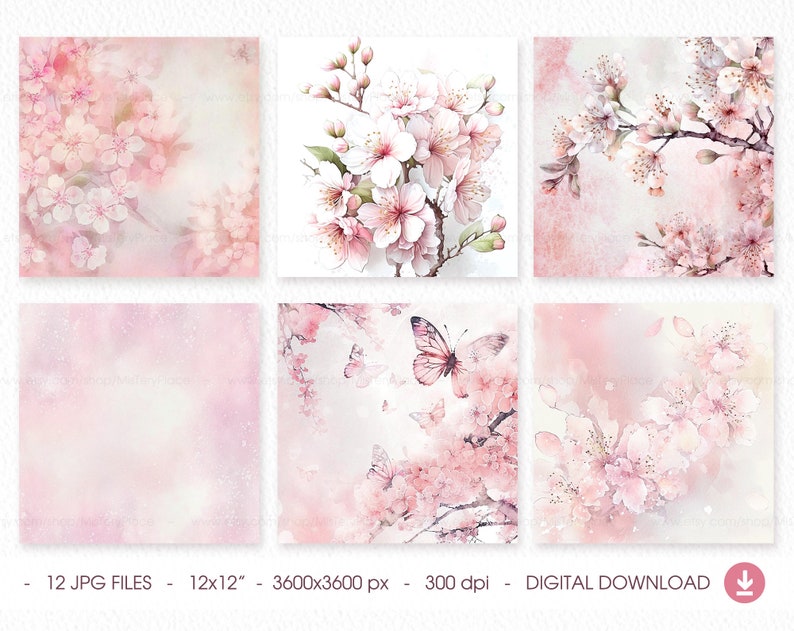 Blush floral watercolor digital paper, abstract pink spring watercolor scrapbook paper image 2