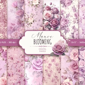 Mauve florales Aquarell digitales Papier, abstraktes pastell lila shabby chic Scrapbook Papier, printable Junk Journal Ephemera