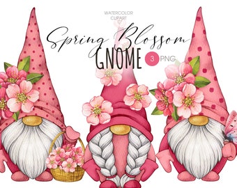 Fleurs de printemps Gnome PNG clipart. Clipart aquarelle mignon de nains de jardin