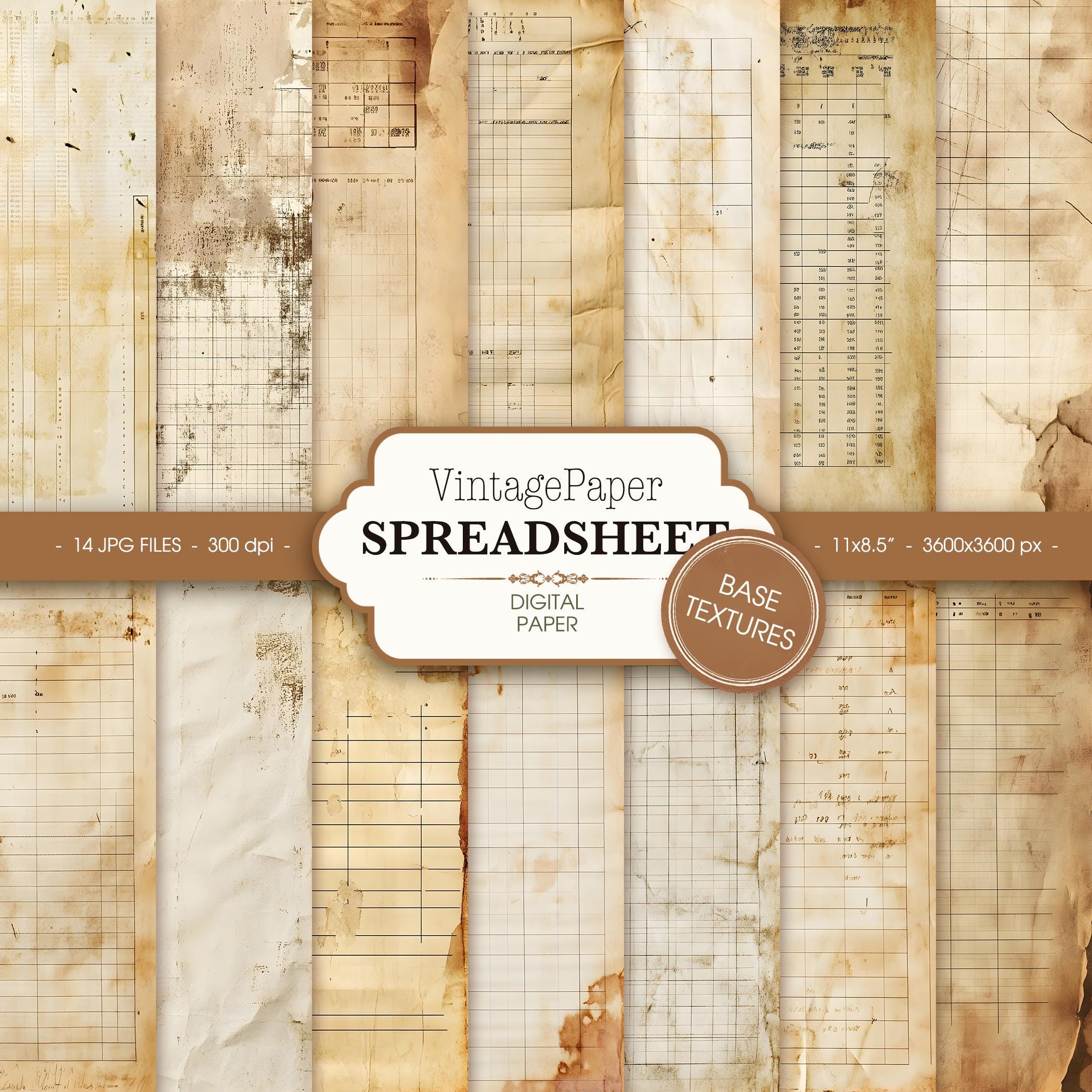 Vintage Spreadsheet Paper: Grunge Texture Backgrounds (digital Download ...