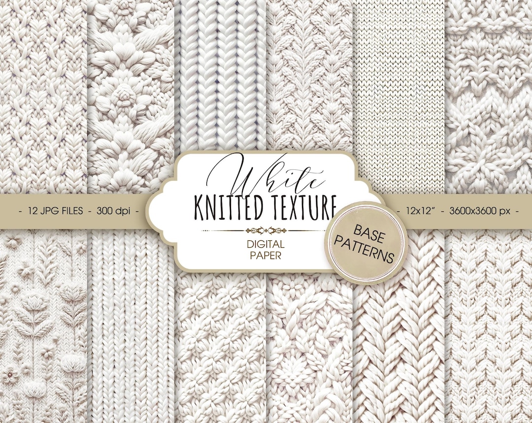 White Knit Fabric Digital Paper, Printable Winter Knitted Textures ...