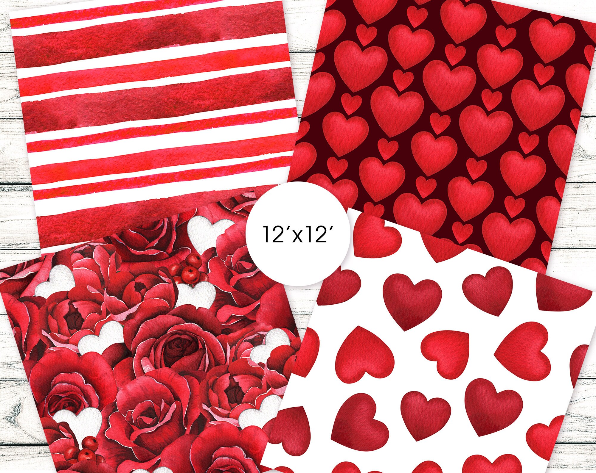 Valentine Digital Paper Pack, Seamless Watercolor Heart Pattern ...