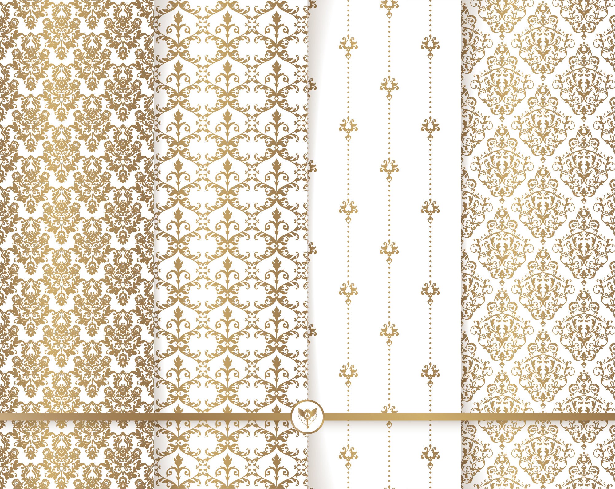 Gold Damask Digital Paper Pack. Victorian Pattern Seamless Pattern PNG ...