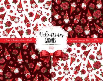 Valentines Gnomes Seamless Pattern, PNG JPG (Digital Download)