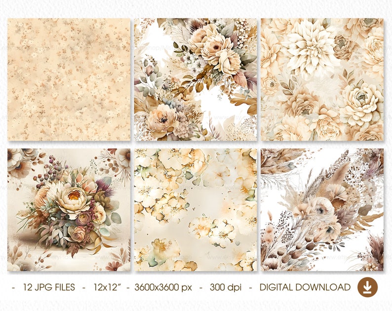 Boho Floral Seamless Pattern. Printable Boho Bouquet Digital Paper ...