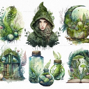 Green Witch PNG clipart. Witchy watercolor clipart. image 2