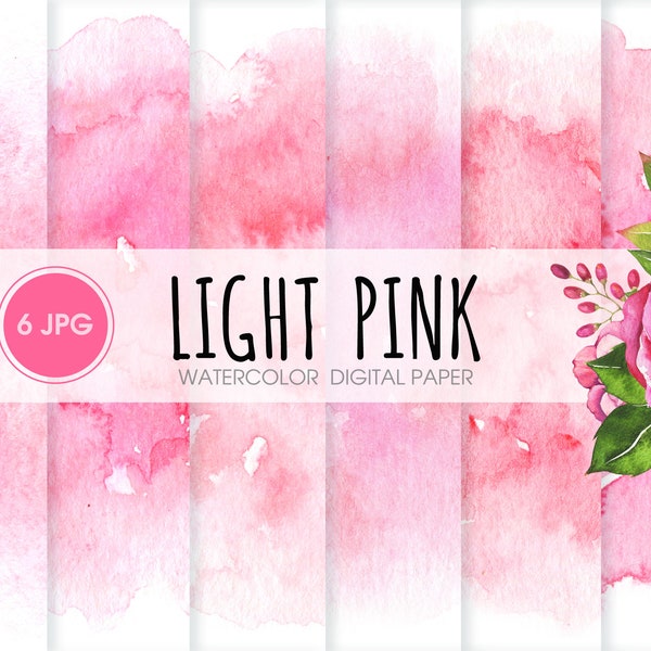 Pink watercolor digital paper, abstract watercolor splash, watercolor pattern set. Blush background