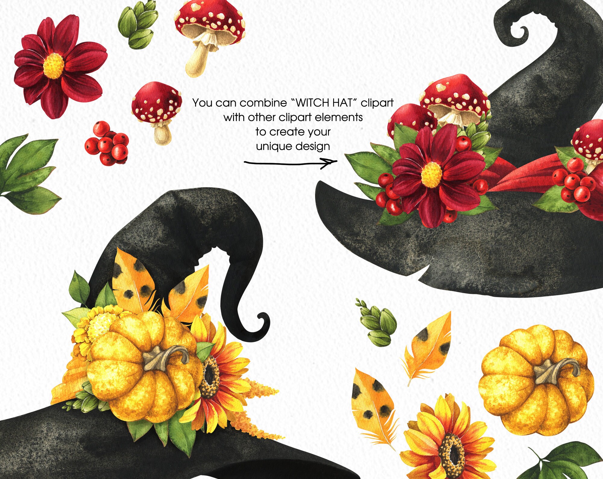 Witch Hat PNG Clipart. Wizard Hat Watercolor Clipart - Etsy