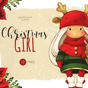 Weihnachten Baby Mädchen PNG Clipart. Niedliche Aquarell Clipart - Weihnachtsillustration