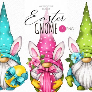 Ostern Gnome PNG Clipart. Hasenohren niedliche Wichtel Aquarell Clipart.