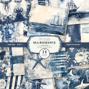 Grunge Sea Romance Junk Journal, Shabby Chic Travel Journal druckbare Seiten, digitales Papier Ocean Collage Sheet Ephemera für Scrapbooking