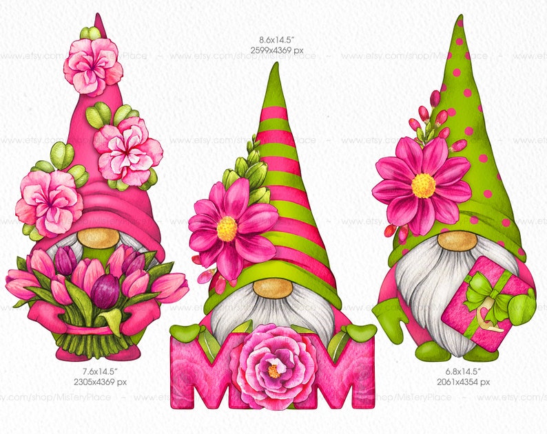 Mothers Day Gnome PNG Clipart. Cute Mom Gnome Watercolor Clipart - Etsy