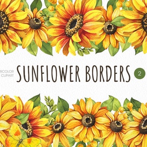 Clipart PNG de bordure de tournesol. Bordure transparente de tournesol aquarelle, guirlande imprimable de mariage. Conceptions de sublimation à téléchargement numérique