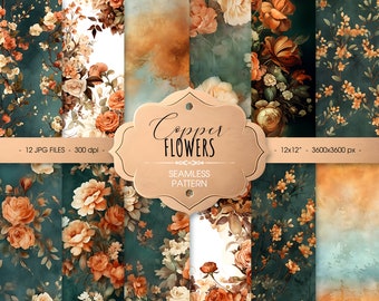 Copper Floral Seamless Pattern. Printable digital paper, digital download