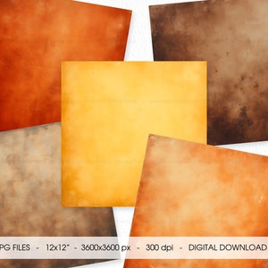 May include: Set of 20 digital paper backgrounds in various shades of orange, yellow, and brown. The papers are 12x12 inches and 3600x3600 pixels.