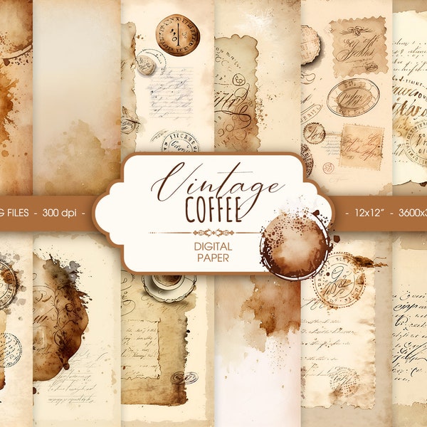 Vintage coffee watercolor digital paper, abstract retro watercolor scrapbook paper