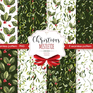 Carta digitale di Vischio di Natale. Modello senza cuciture di vischio. Carta digitale PNG di Natale