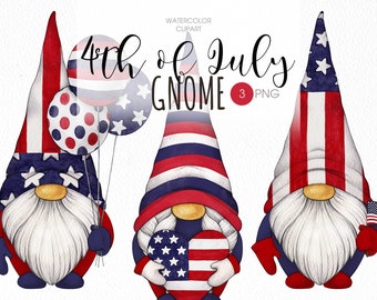 4th of July Gnomes PNG clipart. Independence day watercolor clipart