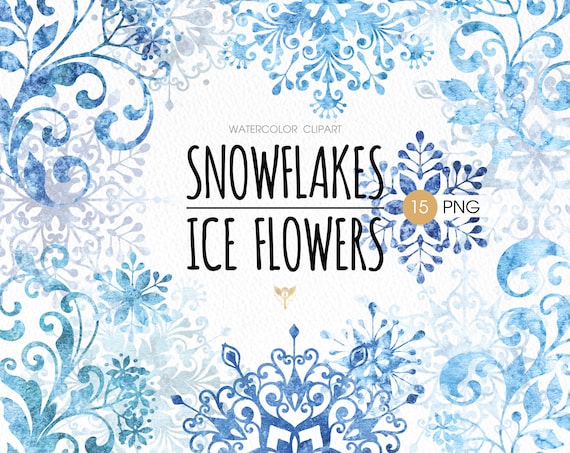 Watercolor Snowflakes and Ice Flowers Clipart (PNG Digital Download)