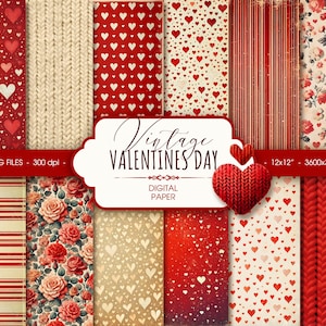 Carta digitale vintage di San Valentino, carta da scrapbooking grunge stampabile per San Valentino, Love Ephemera, download digitale